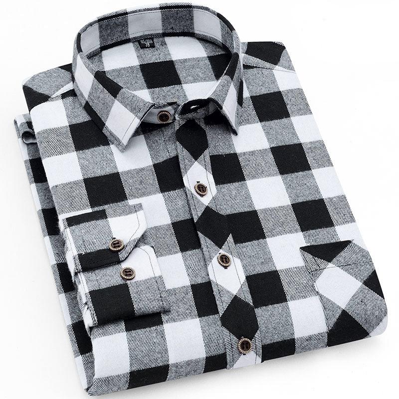 New Fashion Men's Plaid Shirts Long Sleeve Cotton Soft Regular-fit Single Pocket Comfortable Casual Flannel Shirts Male Clothing