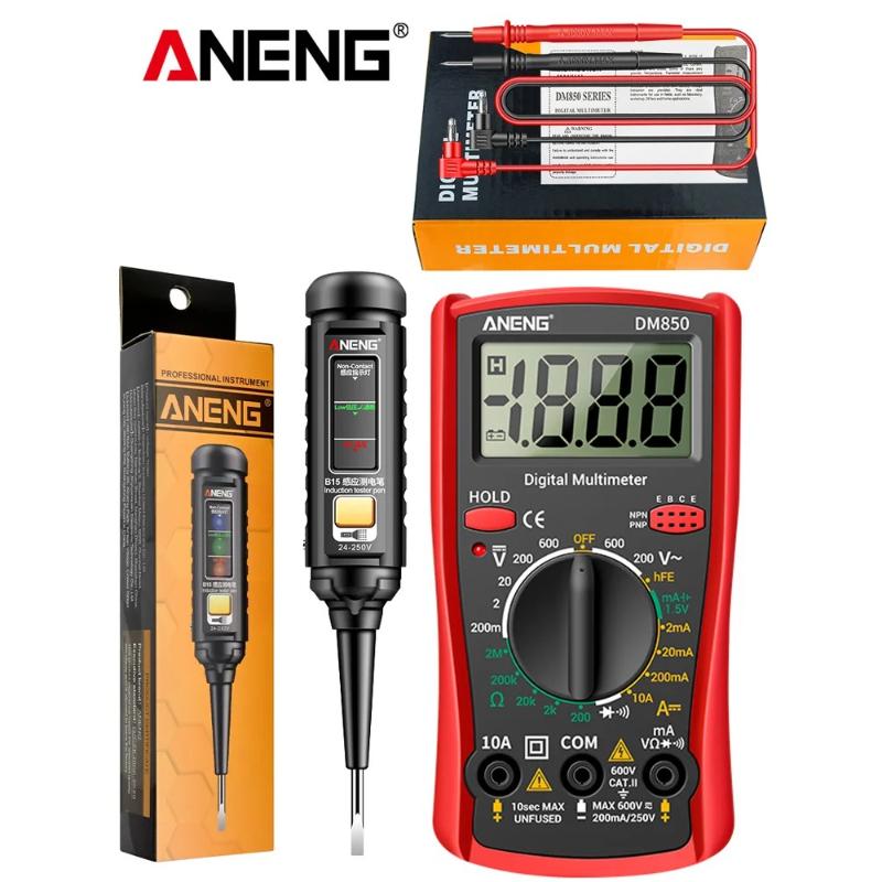 Portable ANENG DM850 Digital Multimeter 1999 Counts AC/DC Votage Ohm Current Detector Ammeter+B15 Voltage Tester Pen Electrician Tools Digital Display