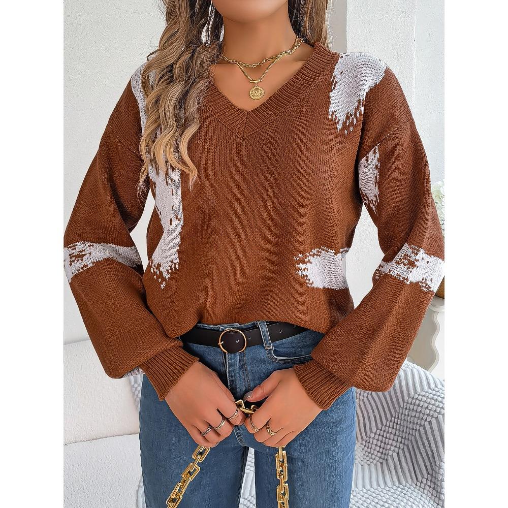 

Осенне-зимний повседневный нижний свитер в контрастную полоску с рукавами-фонариками L коричневый