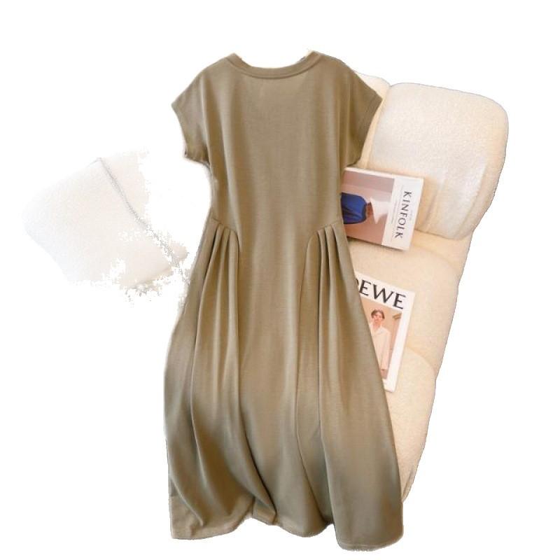 [Special shot] Casual temperament V-neck short-sleeved dress summer large size fat mm pear-shaped figure waist display