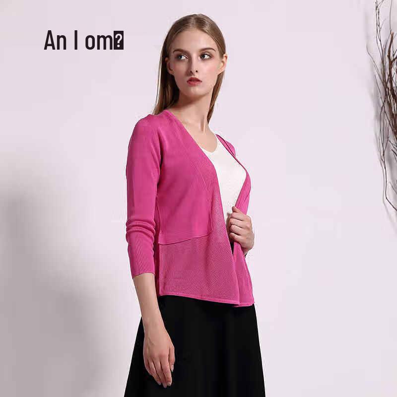 Anlom Women's Knit Hollow-Out Seven-Quarter Sleeve Cardigan