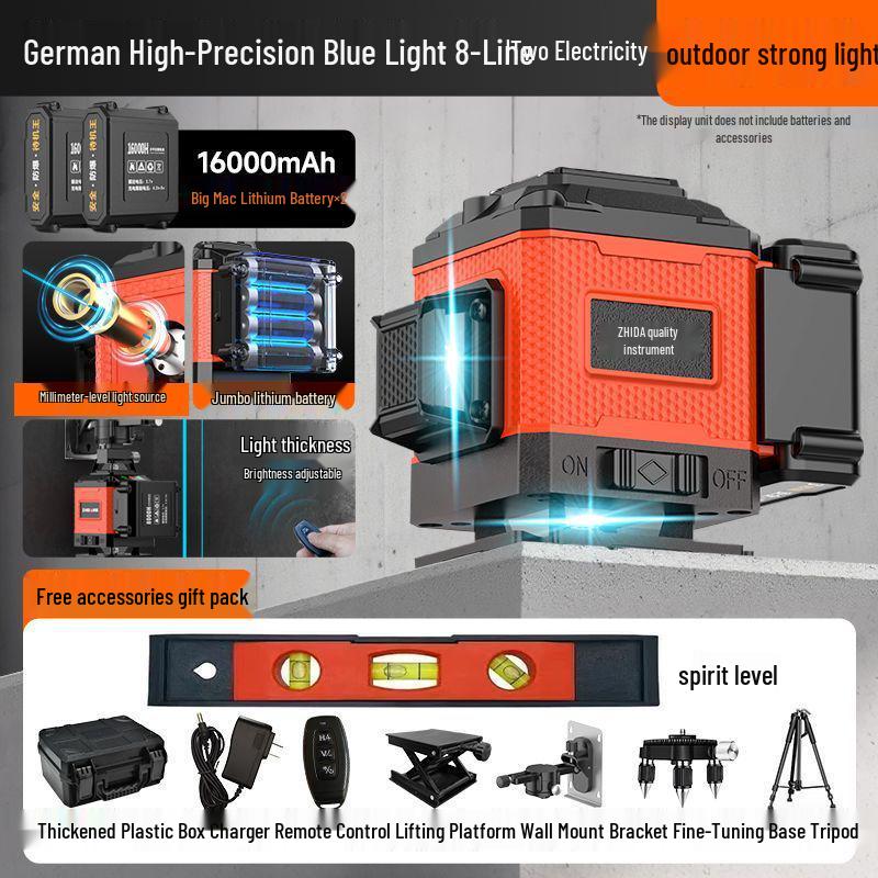 12-Line High Precision Green Laser Level - Outdoor Auto-Leveling with Strong Infrared Light