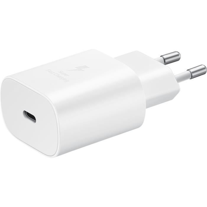 Chargeur Secteur RAPIDE - 25W - SAMSUNG - Port USB Type C (sans Câble) - Blanc