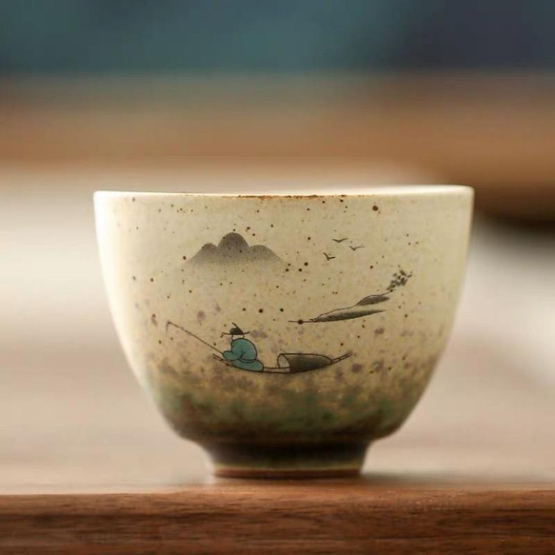 CHANSHOVA-Traditional Chinese Style Tea Cup, Flying Crane Pattern, Retro Ceramic Teacup, Coffee Cup, Coarse Pottery Cups, H571