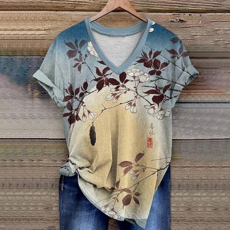 women fashion v neck short sleeve 3d floral print t shirt summer comfortable sportwear tops