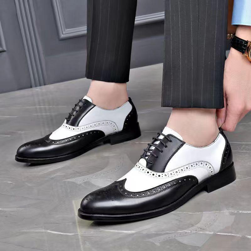 Men's Leather Shoes Men's Large Size Dress Brock Blue Casual Engraved Men's Shoes