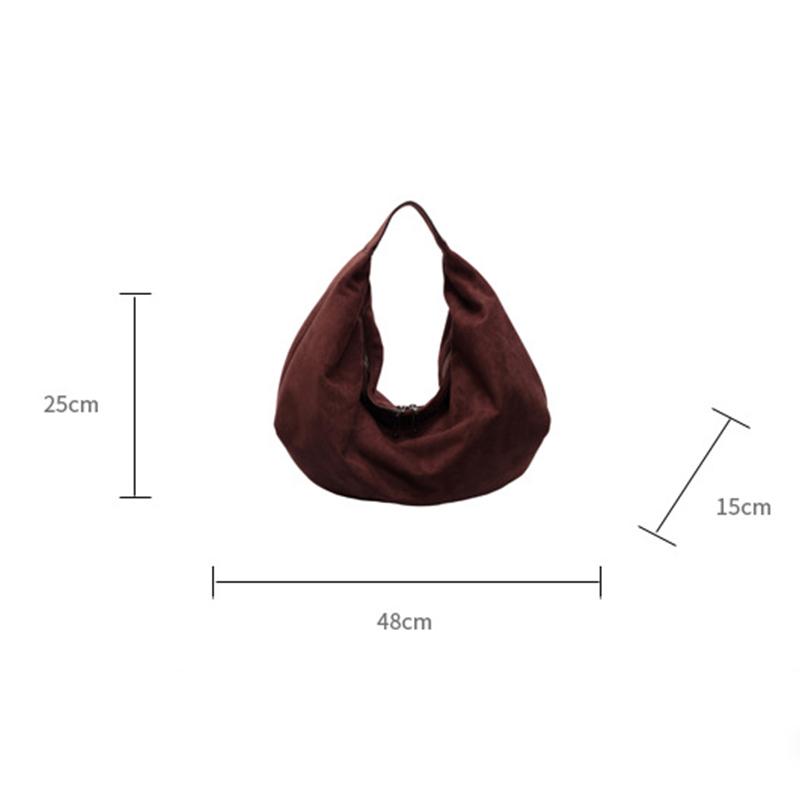 Women Half Moon Bags Large Capacity Hobo Shopper Bag High Quality Soft Faux Suede Bag Fashion Korean Female Underarm Tote Bags