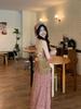 2026 Women's Red Plaid Open Back Strappy Summer Dress with Slim Waist and Pastoral Style Long Skirt