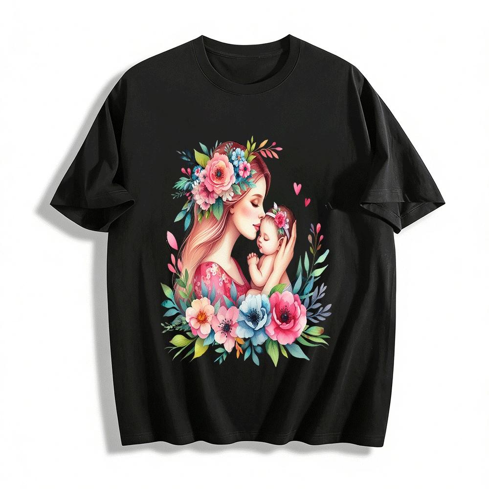 

Gentle Mother Baby Embrace Floral Print Casual T-shirt Pure cotton T-shirt XXS