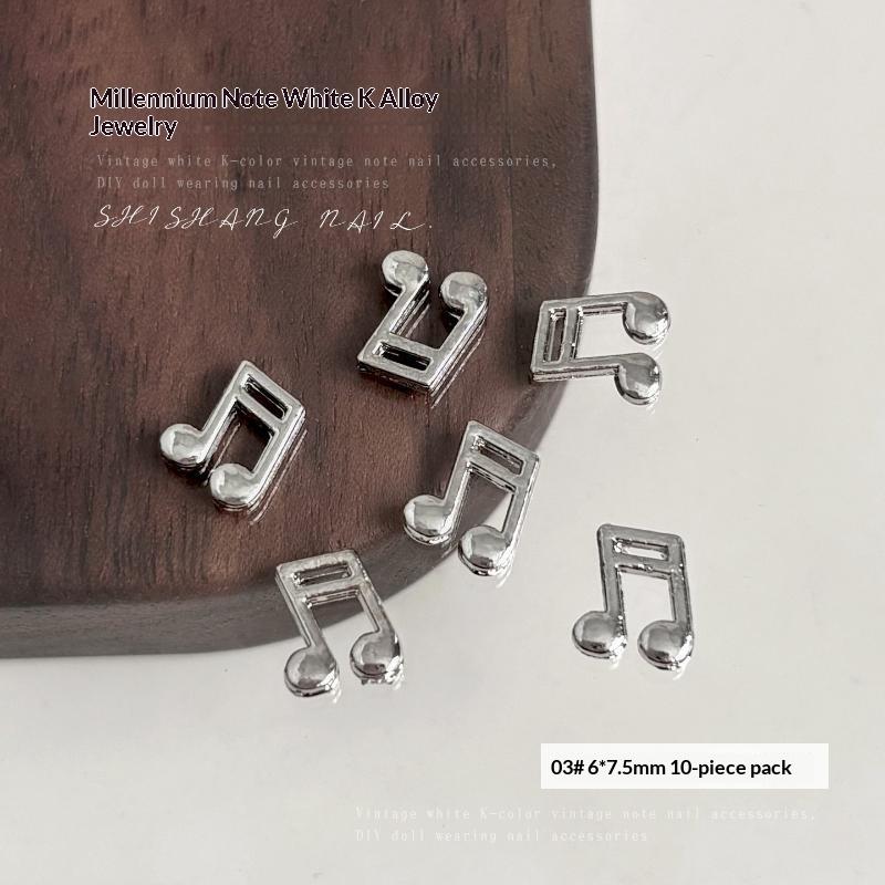 10Pcs Notes Guitar Microphone Punk Style Music Elements Rivet Nail Decor Silvery Instruments Metal Nail Art Charms Decoration