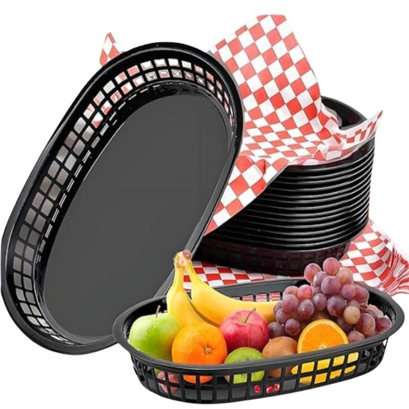 20Pcs Bread Serving Tray Basket Food Tray Basket Plastic Tray Fast Food Burger Fries Chicken Hot Dog