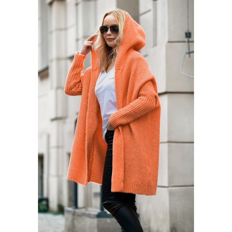 Pull en tricot à capuche chauve-souris surdimensionné pour femme 2026 Mélange d'acrylique doux Chic décontracté Tenue de bureau Longueur moyenne Ouverture sur le devant