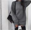2023 European & American Plus Size Loose Knit High Neck Slit Dress for Women