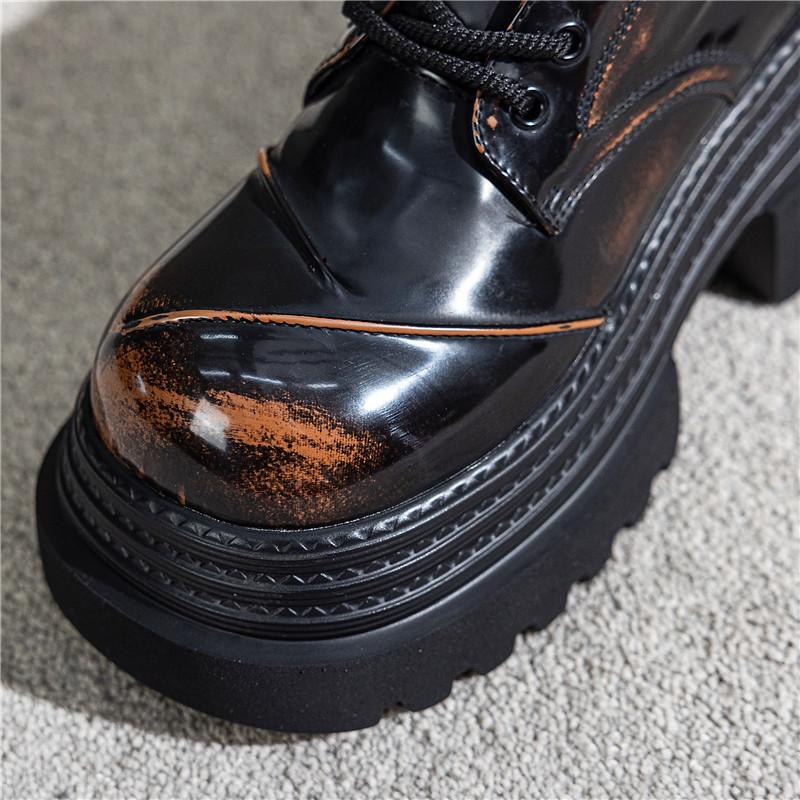 Inre höjdökning 10 cm Tjocka platåsulor Muffins Stort huvud Läder Fjäder Populära Retro Casual Sneakers Dam Platåsneakers