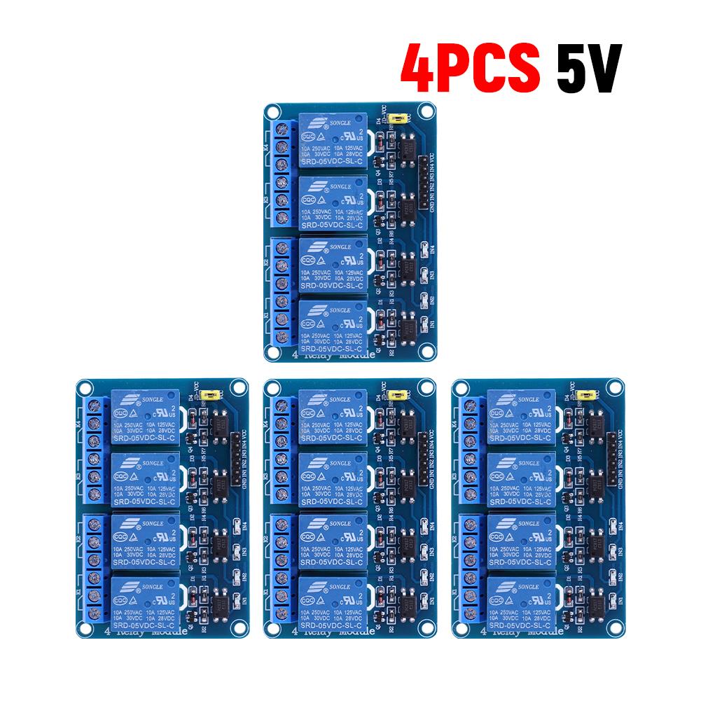 1-5 Stück 4-Kanal-Relaisplatine AVR 51 PIC 5V 12V 4-Kanal-Relaismodul mit Optokoppler-Relais 4-Wege-Relaismodul für Arduino