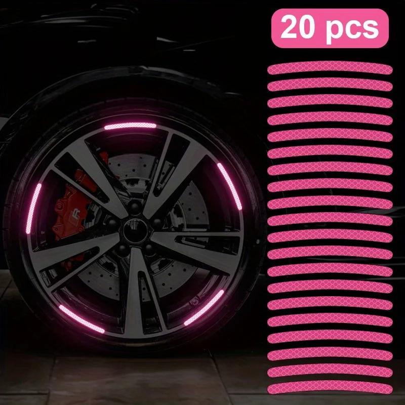 20pcs Car Tires, Wheel Hubs, Reflective Stickers, Colored Glowing, Colored Pink Stickers, Car Decorations