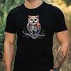T-Shirt Men Watercolor Skeleton Owl Motif Cotton Size XS To 5XL