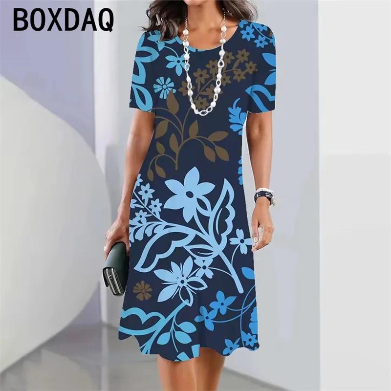 

Summer Women s Dresses Bohemian Flowers Elegant Retro A-Line Dress Summer Short-Sleeve O-Neck Casual Mini Short Dress Vestidos XL