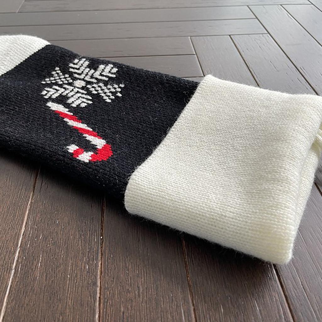 Black Candy Cane Snowflake Knitted Plush Decorative Stocking Yarn Christmas Stocking Pendant