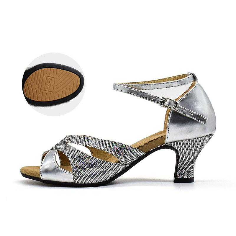 Summer Women's High Heels Sexy Openwork Open Toe Stiletto Sandals Mid-heel Ankle Buckle Strap Sandals Latin Style Dancing Shoes