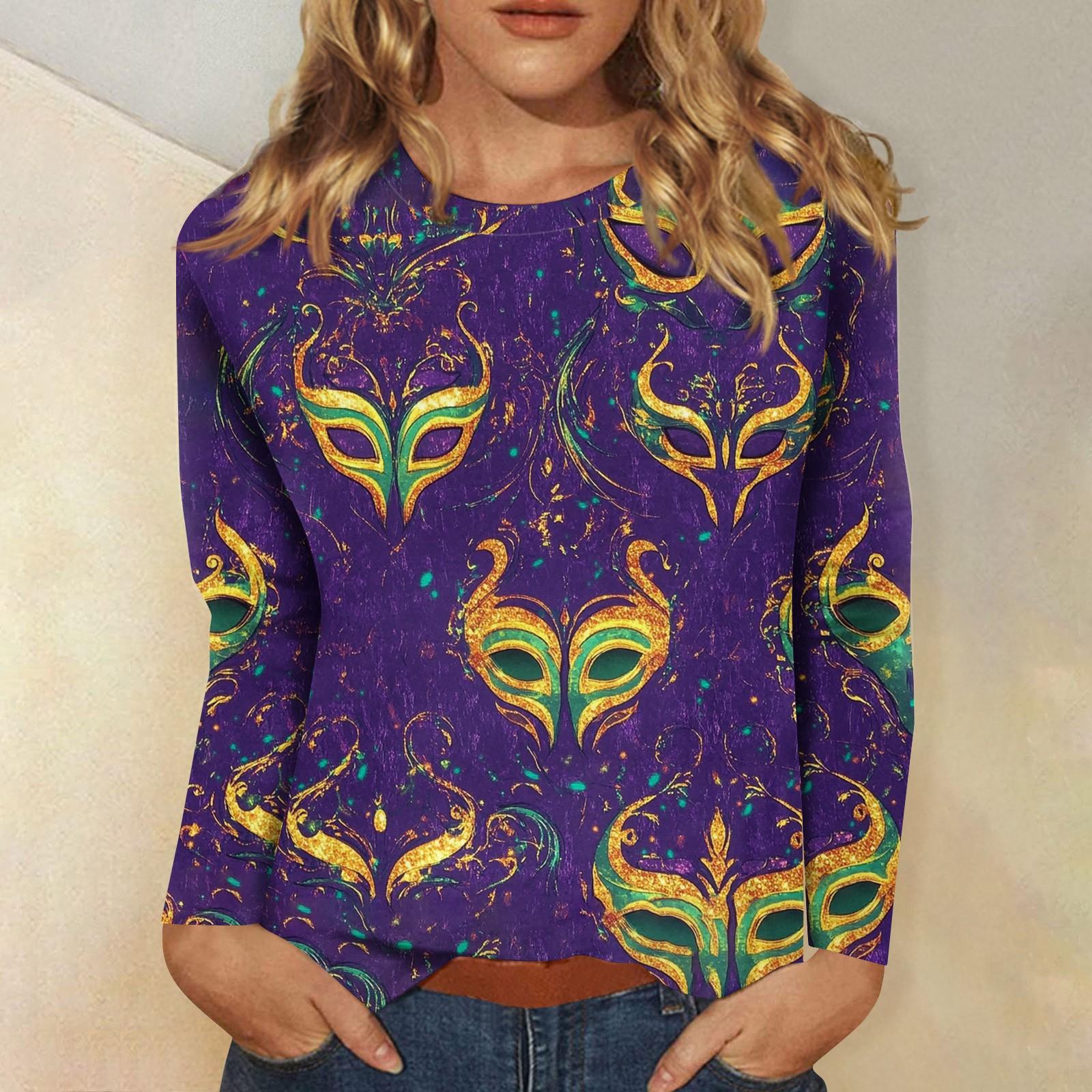 

Рубашки с длинным рукавом для женщин Милые принты Графические футболки Блузки Нарядные повседневные блузки Плиссированные туники с круглым вырезом Топы Рождество L чёрный