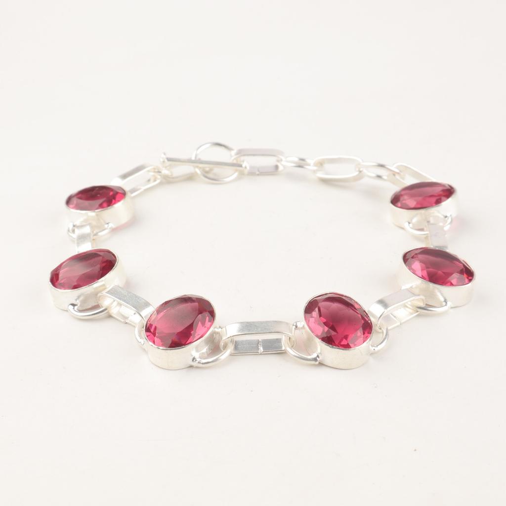 For Gift Pink Tourmaline Gemstone 925 Sterling Silver Jewelry Handmade Bracelet RB-6-11