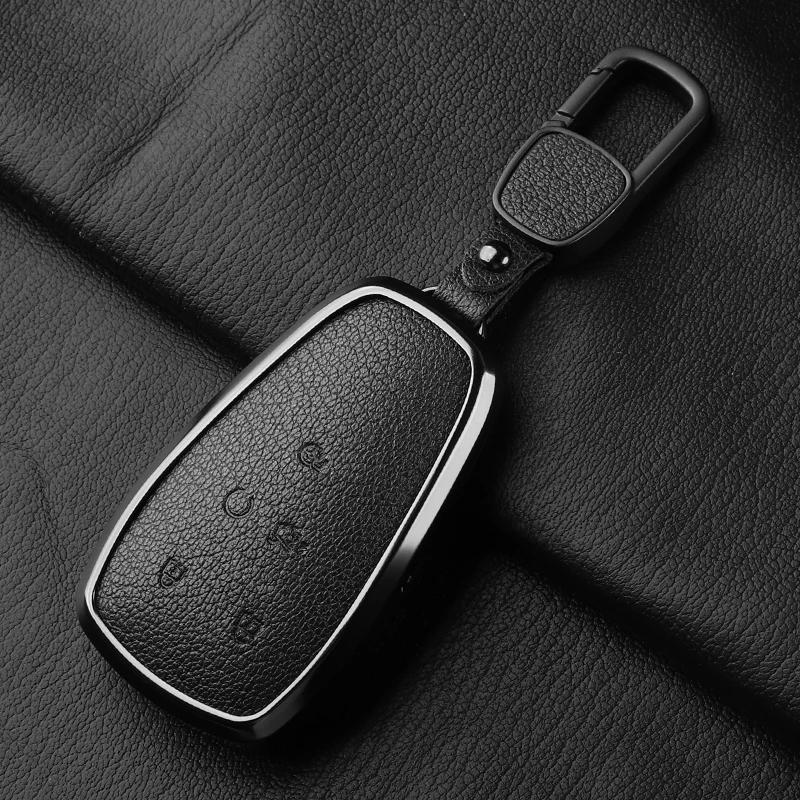 Aluminum Alloy Goatskin Car Key Case Cover For Changan Eado Unit Cs35Plus Cs55Plus Cs75Plus Car Key Protection Shell Accessories