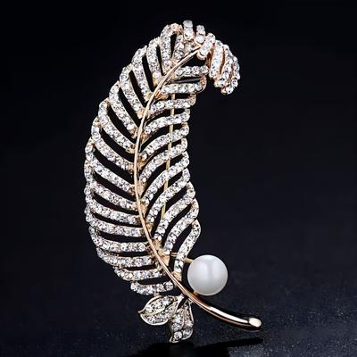 Spilla Vintage con Piume e Perle Temperamento Lussuoso Spilla di Alta Gamma Accessori Versatili