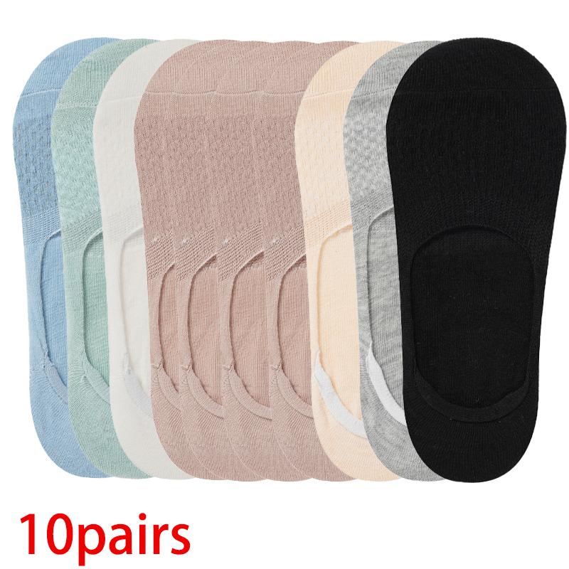 10 Pairs Women's Cotton Cute Cartoon Bear Boat Socks Funny Soft Breathable Kawaii Summer Short Non-slip Invisible Ankle Socks