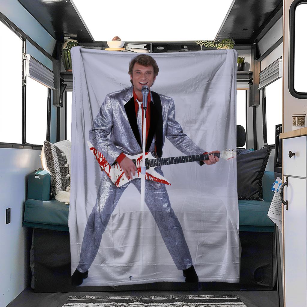 1pc Rock Star Johnny Hallyday Blanket, Al Season Lightweigh Poster Blanket Home Office Outdoor Nap Multifunc Poster Blanketional Blanket