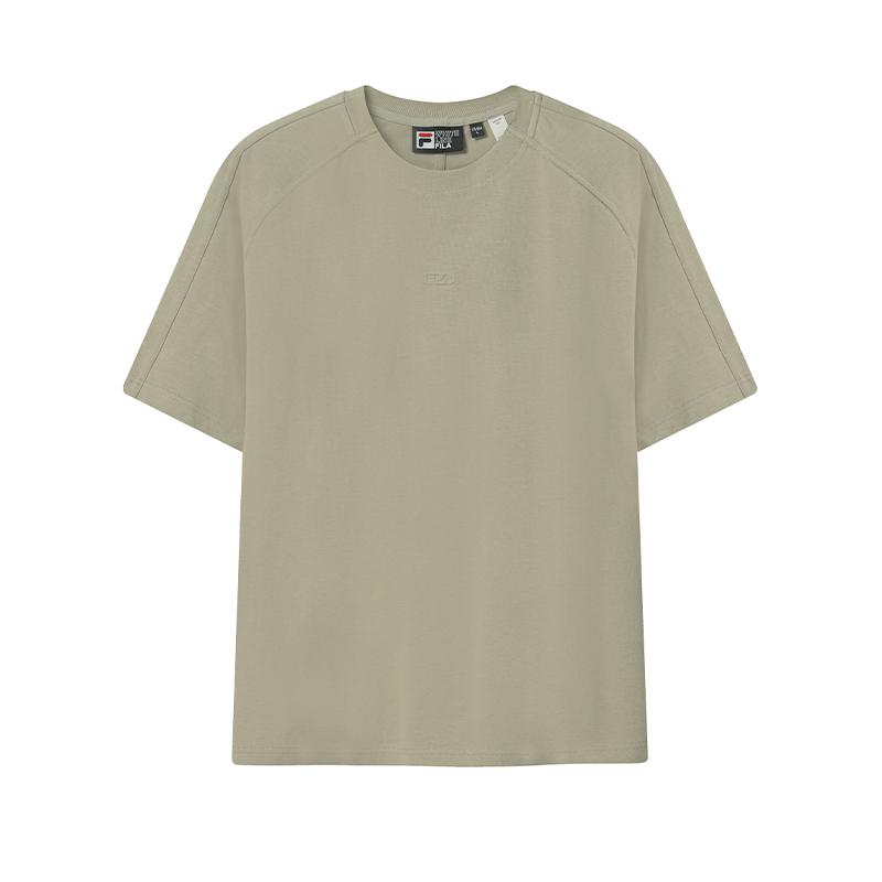 FILA White Simple Comfortable Casual Short Sleeve T-Shirt Men tops Smoke Khaki F61M623104F-LK M