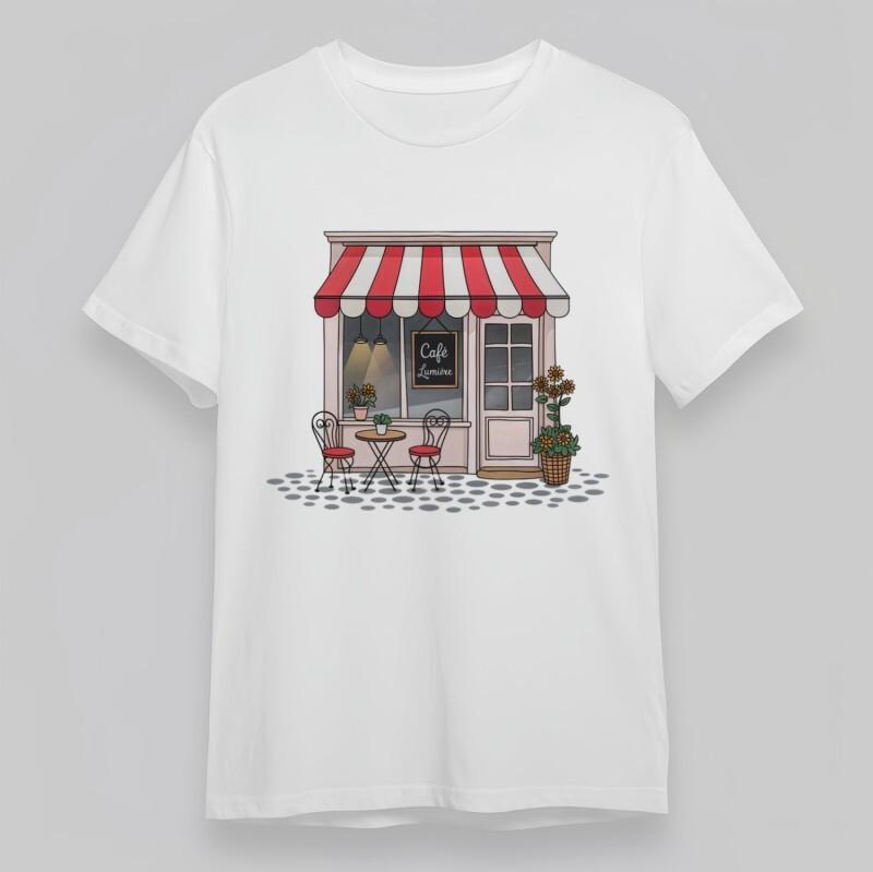 

Men s Comfortable Classic T-Shirt Cafe Lumiere Striped Awning Plus Size Tee S