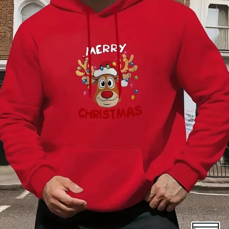 Christmas printed casual sports outdoor men's long-sleeved hooded sweatshirt men's clothing top fall_winter men's clothing
