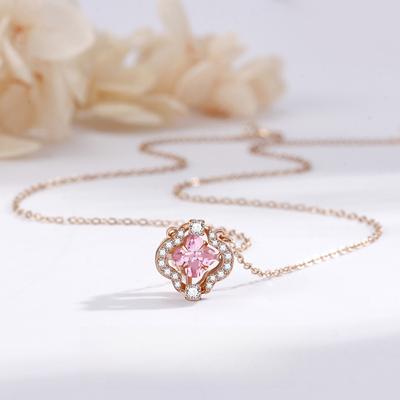 Smart Four-leaf Clover Necklace Women's Niche Light Luxury Fashion Exquisite Pink Diamond Smart Pendant Collarbone Chain Women
