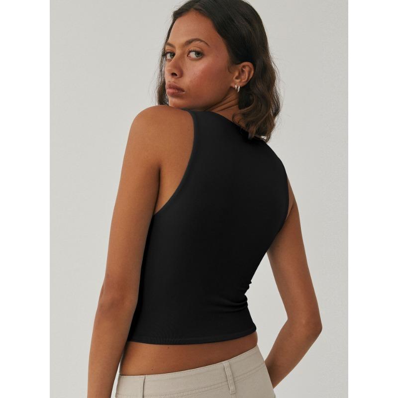 Kadın Seksi Boyunsuz Kolsuz Dar Alt Gömlek Yuvarlak Yaka Çalışma Tank Top