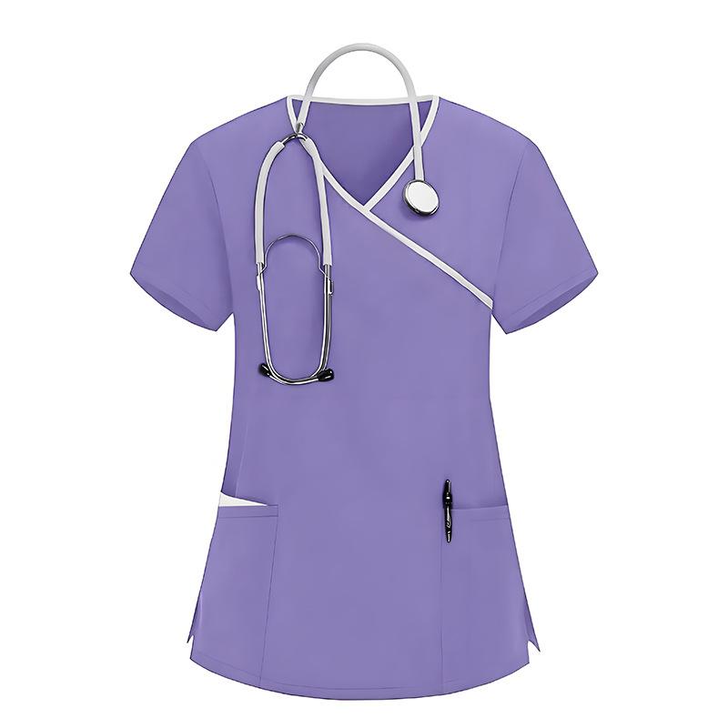 

Women s Elastic Quick-Drying V-Neck Pocket Short-Sleeve Caregiver Work Uniform XL фіолетовий