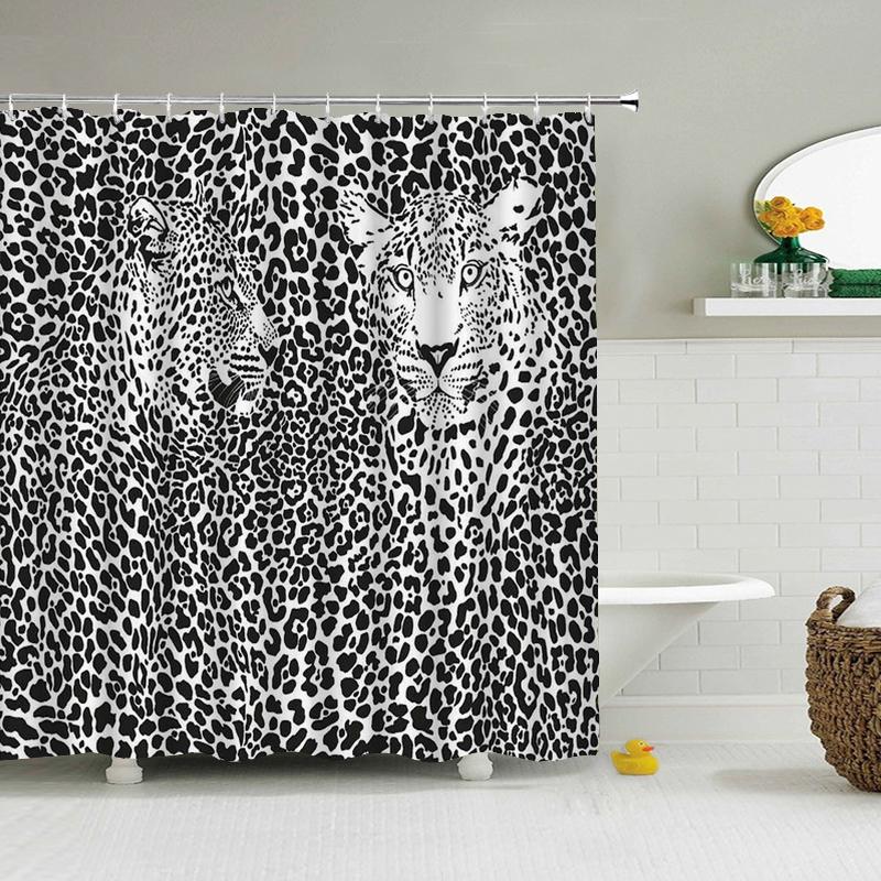 Cortina de Chuveiro Leopardo Moderna Cortina de Banheiro 3D Com Ganchos Tela Divisória Decorativa 180*240 Poliéster Tecido Lavável