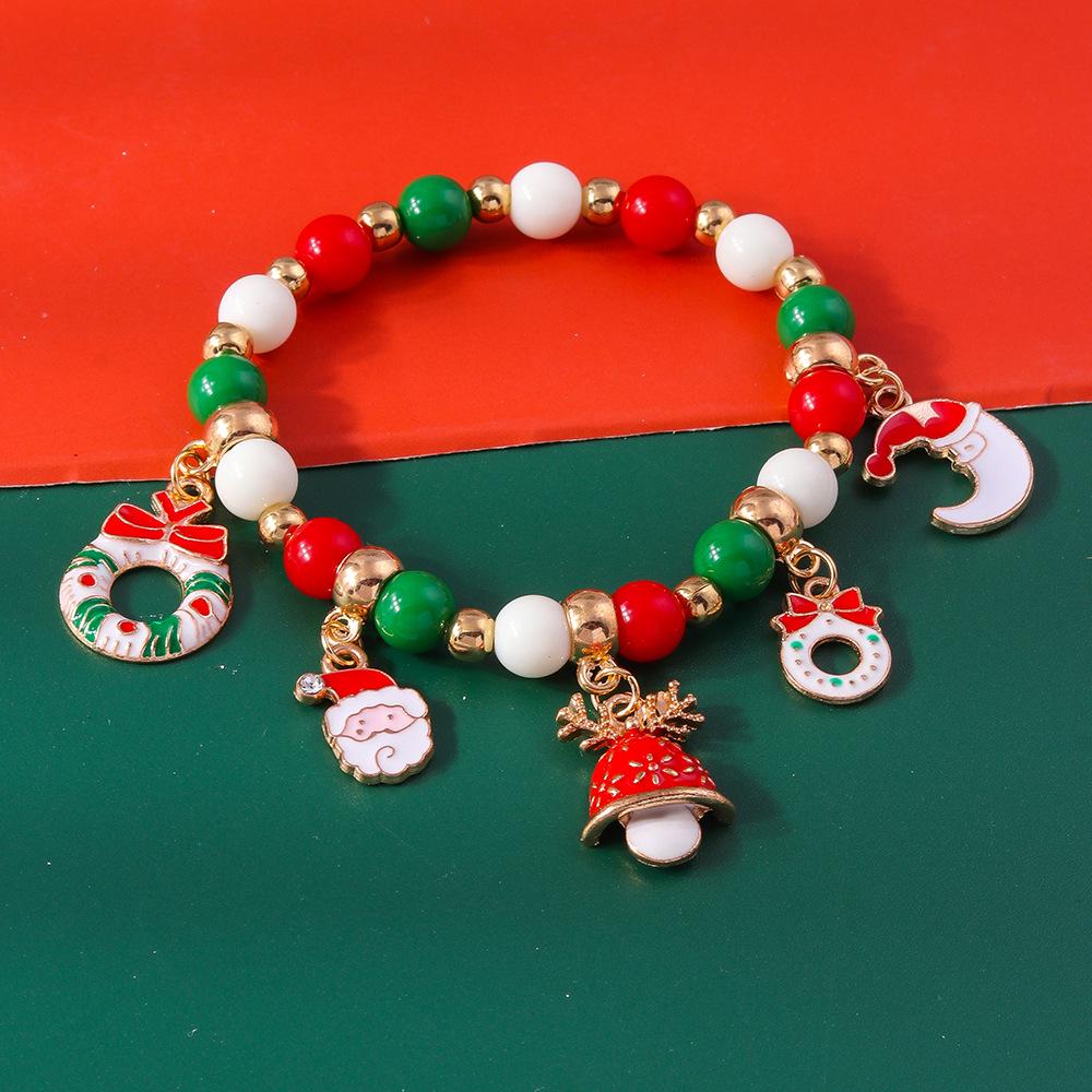 Festive Beaded Bracelet with Christmas Tree, Snowflake & Bell Pendants