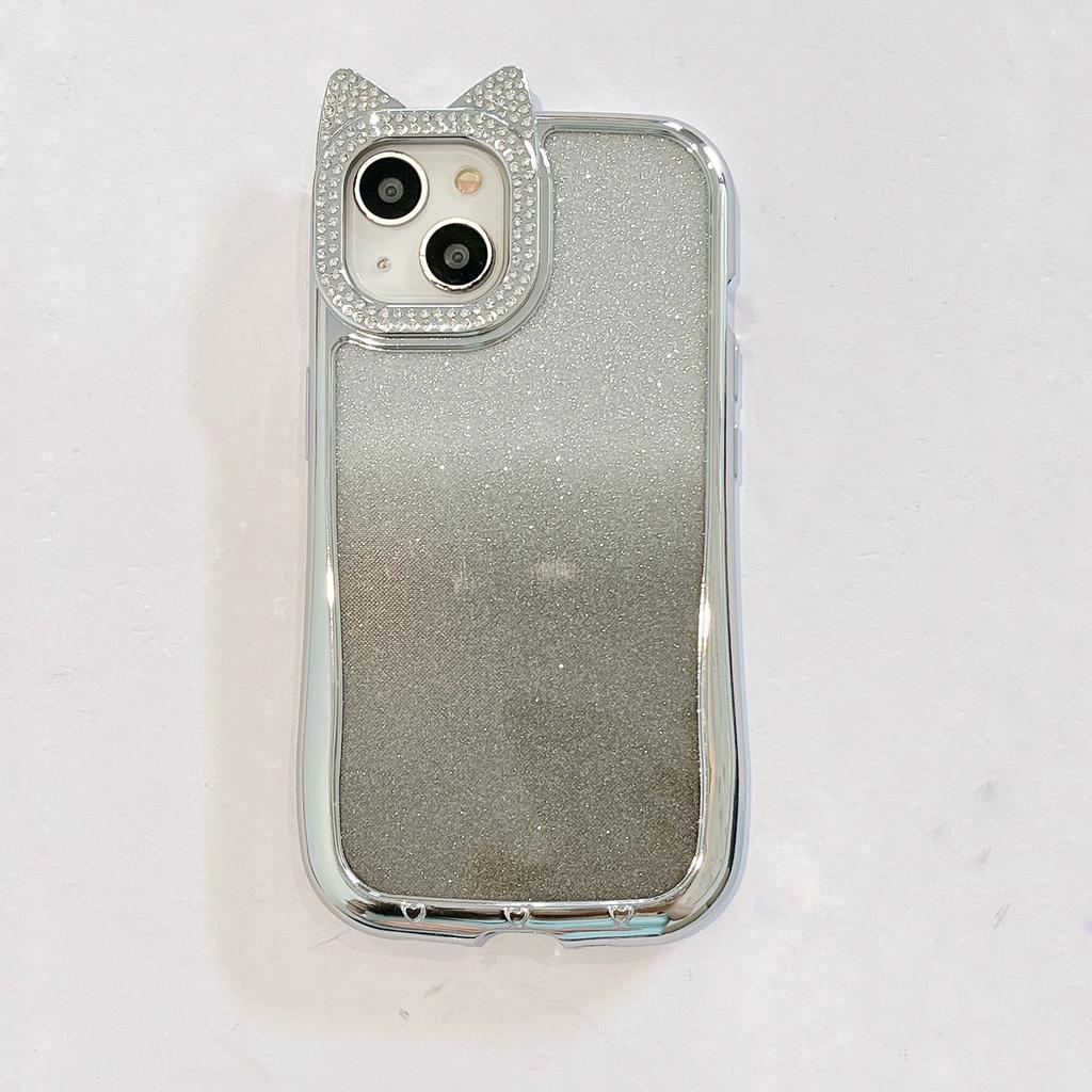 Diamentowe Uszy Kota Odpowiednie do Etui na Telefon IPhone16 Gradientowy Brokatowy Puder Apple 15 All Inclusive 14ProMax Miękkie Etui 13