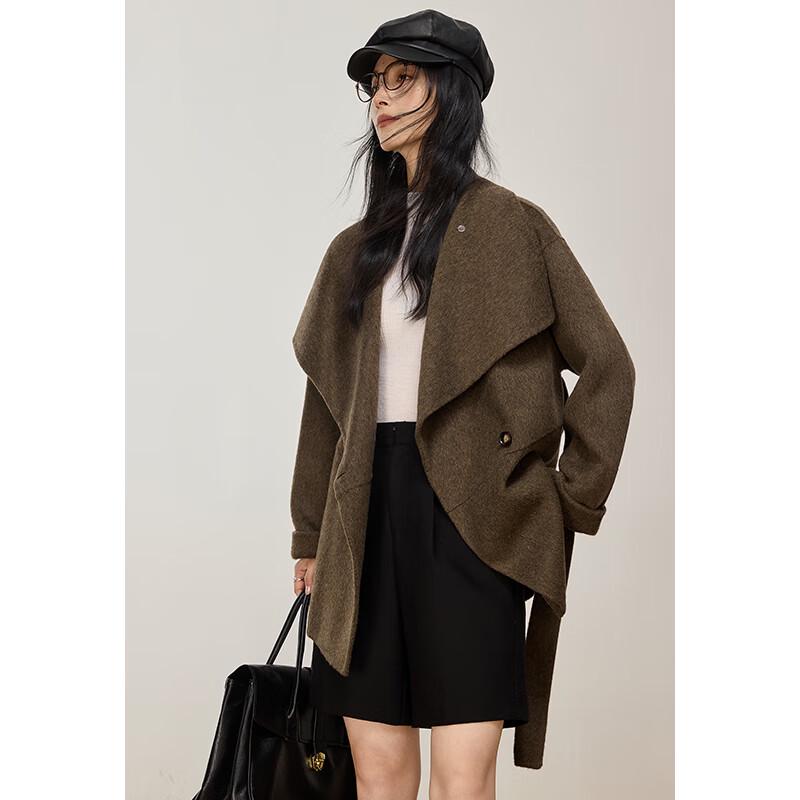 VICTORIA&VERA Women's Double-Faced Wool Blend Convertible Collar Coat