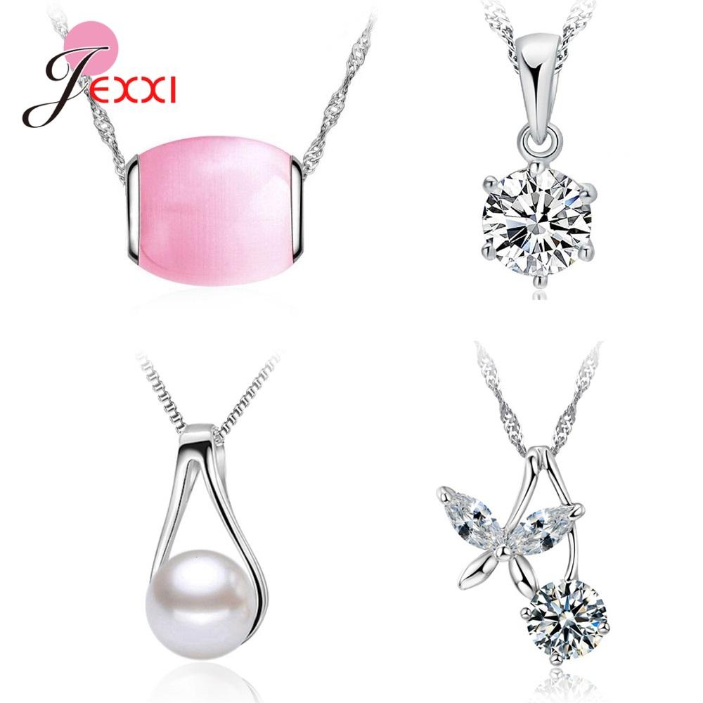 

4pcs/Lot 925 Silver Jewelry Shiny Zirconia Flower Heart Pearl Pendant Necklace For Women Gift Birthday Wedding Party