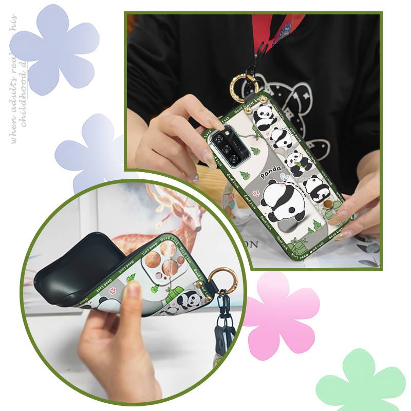 Back Cover Lanyard Phone Case For Blackview A100 Anti-knock Durable Anti-dust Phone Holder Panda Kickstand Soft case