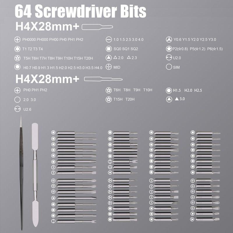 Mini Precision Electric Screwdriver Set 68 in 1 Power Repair Tool with 64 Magnetic Torx Phillips Drill Bits 5 Torque Settings