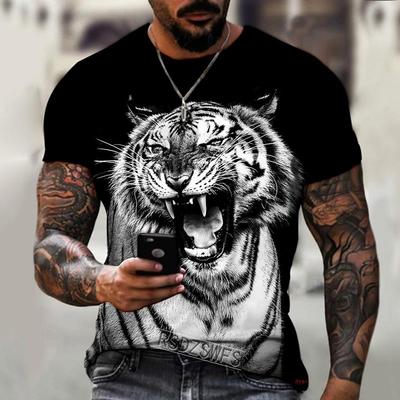 New Summer Men's Fashion T-shirt Personality Tiger Printed Men's T-shirt Top