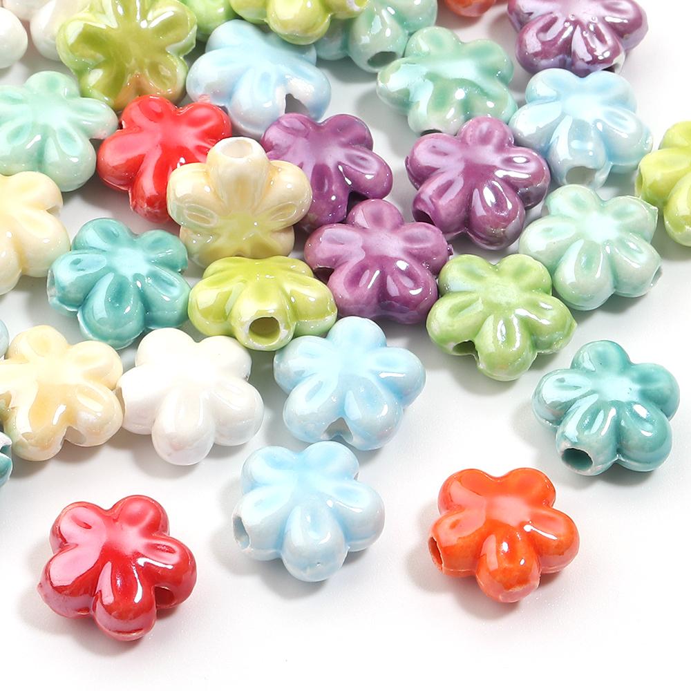 10pcs Cute Flower Ceramics Beads for Jewelry Making Colorful Flower Beads Loose Spacer Beads DIY Bracelet Necklace Accessories
