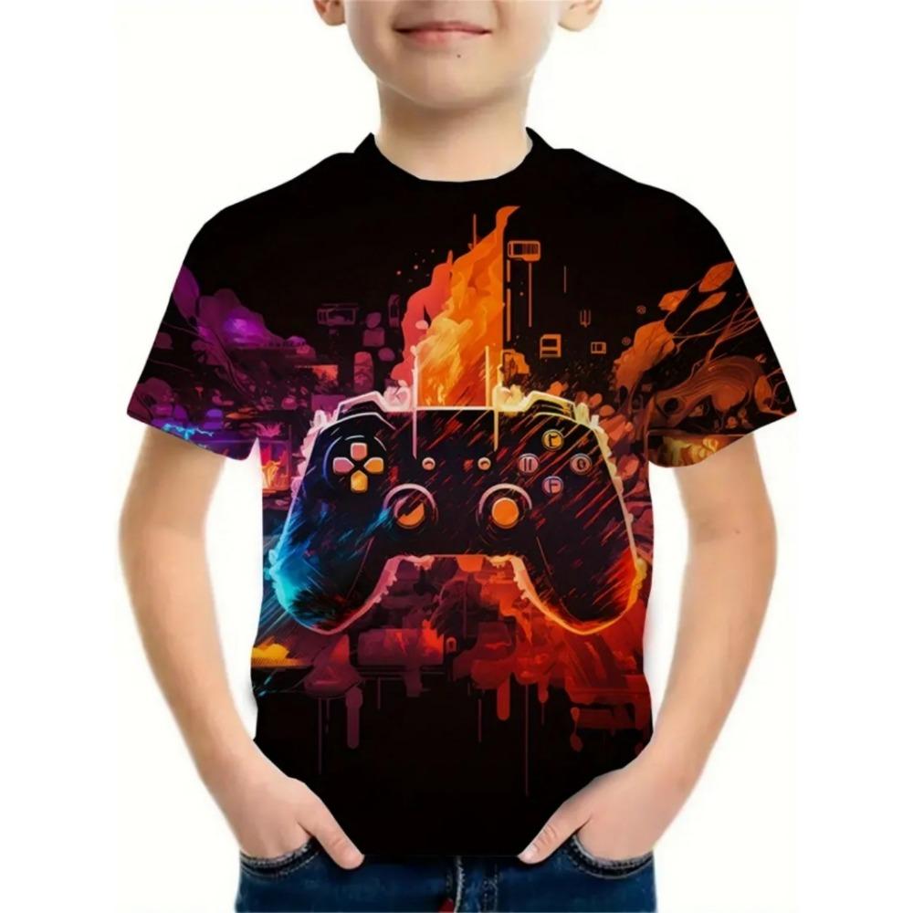 Casual Game Style Kids T-Shirt, Boys' Top, Baby Summer Short Sleeve Comfortable Clothing