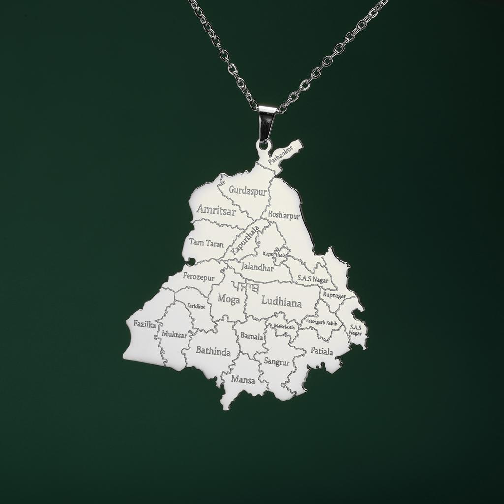 Collana con Ciondolo Mappa del Punjab in Acciaio Inossidabile per Uomo e Donna Moda Mappa Nazionale Souvenir di Viaggio Gioielli Regalo