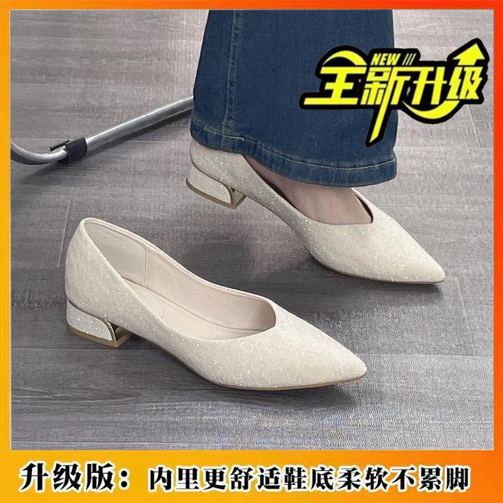 

Shallow thick heel shoes bridesmaid skirt versatile temperament pointed single shoes Internet celebrity women with French summer 40