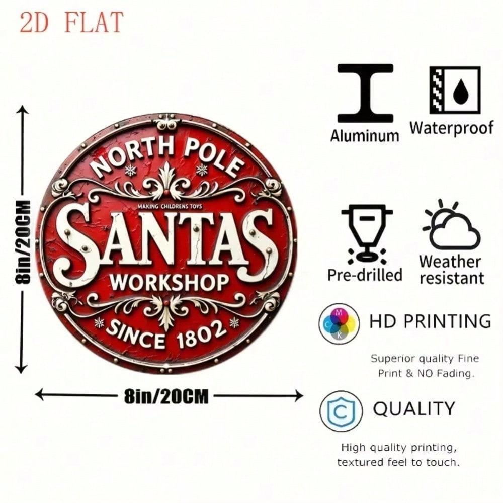 Vintage Santa Claus Metal Sign, Aluminum Xmas Wall Art, Pre-Drilled Hole for Indoor Outdoor Decor