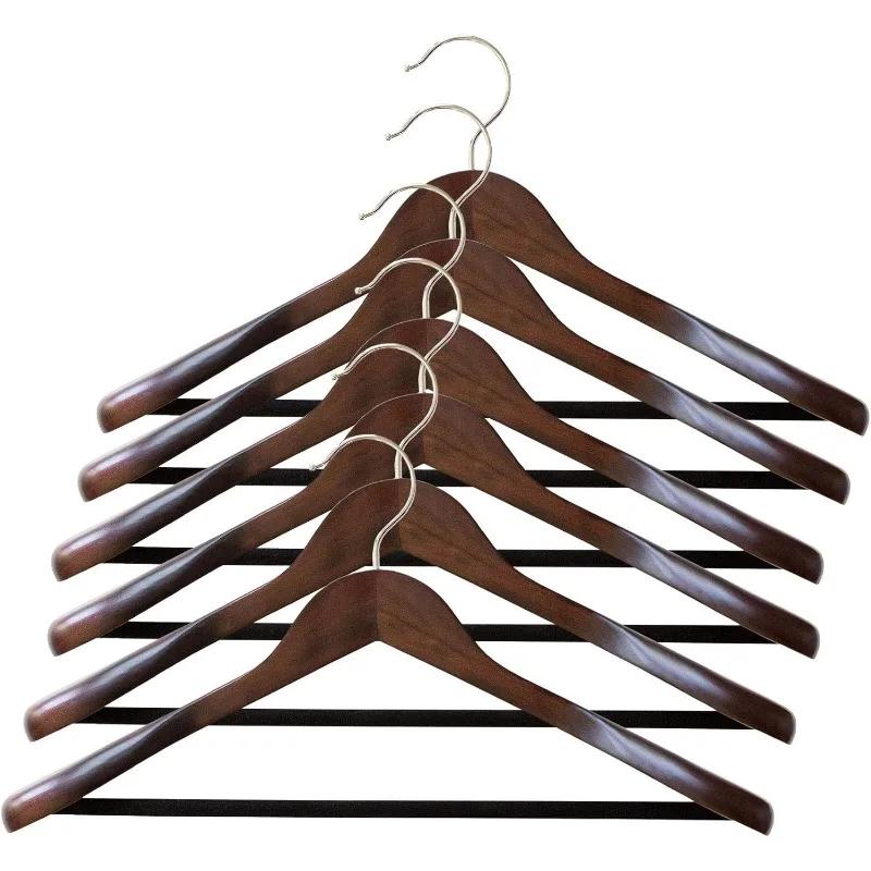 Goods Wooden Coat & Suit Hangers - Extra Wide Shoulder Wood Clothes Hangers with Velvet Bar | Premium Garment & Pants